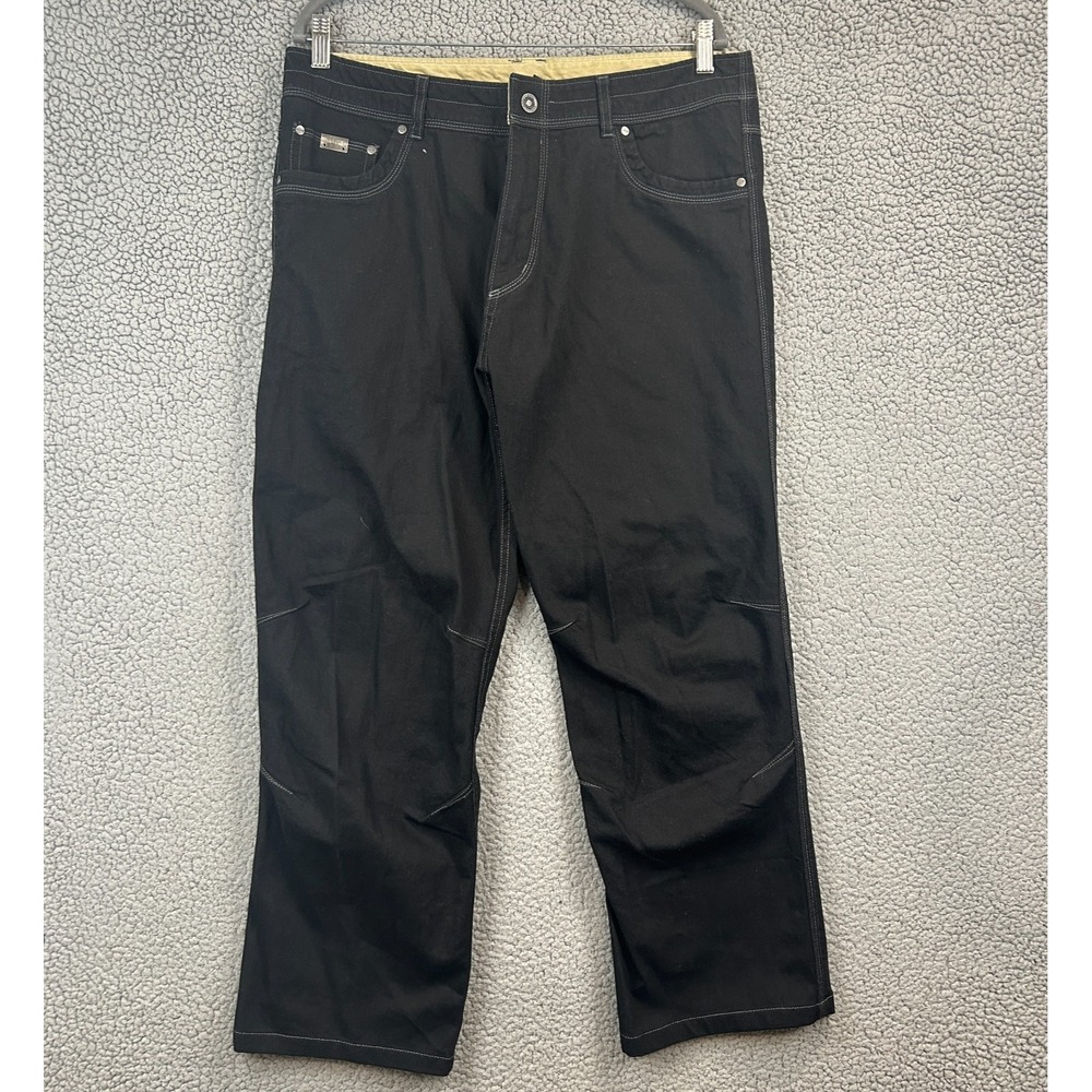 Kuhl Riot Pants Jeans‎ Mens 36x32 Black Grey Denim Outdoor Hiking Knee Snap